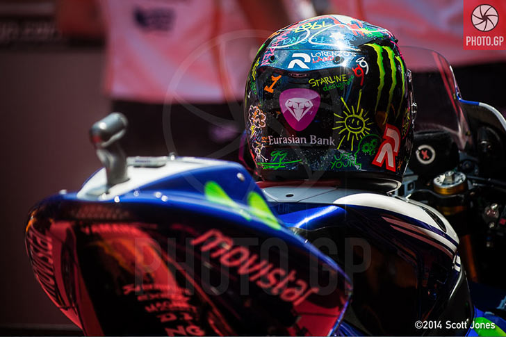 Jorge Lorenzo's helmet and Yamaha in parc ferme