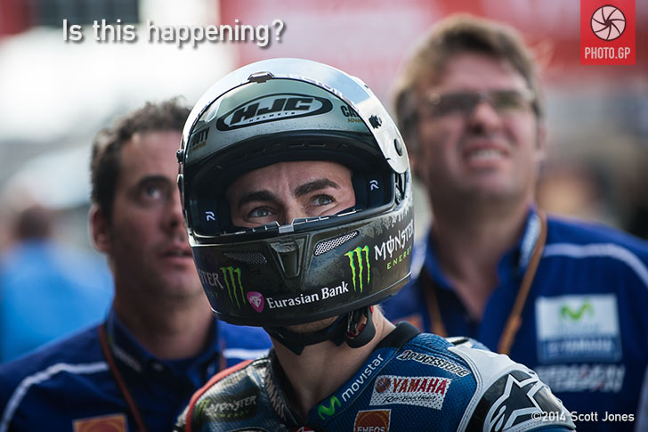 Jorge Lorenzo in pit lane Valencia MotoGP 2014