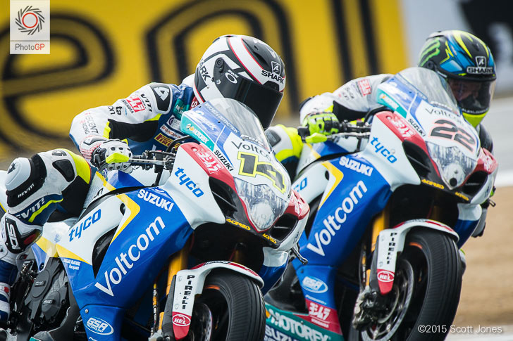 Randy De Puniet Alex Lowes Voltcom Suzuki WSBK Laguna Seca