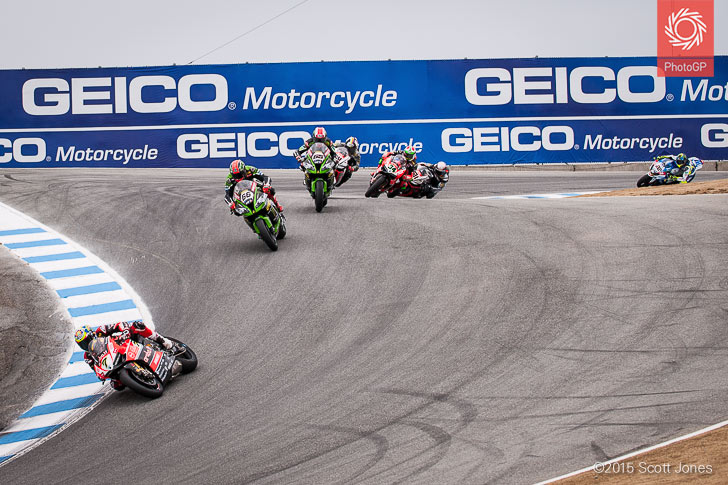 WSBK Laguna Seca Race 2 start Corkscrew