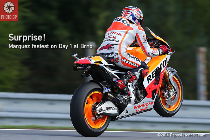 Marc Marquez Repsol Honda wheelie at Brno