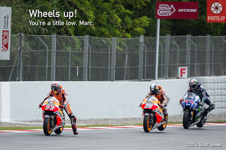Marquez Pedrosa Lorenzo wheels up Catalunya
