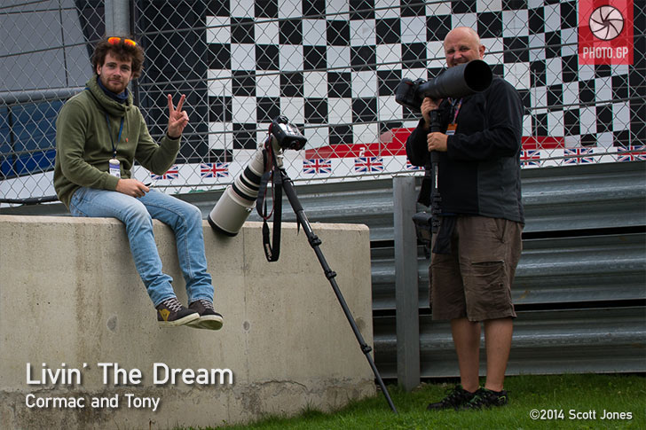 Tony Goldsmith and Cormac Ryan-Meenan relax at Silverstone MotoGP